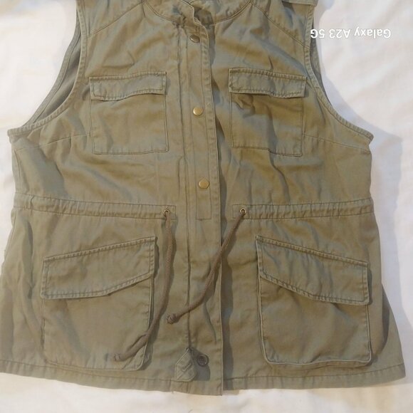 Per Se Womens Green Utility Vest 1X Cotton Sleeveless With Pockets & Drawstring - Picture 3 of 6